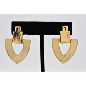 Robin Khan Vintage Clip Earrings Gold Door Knocker Chunky Signed 1980s BinAV